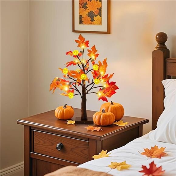 Fall Decor 2 Pack 18 Inch Prelit Fall Maple Tree Thanksgiving Fall Decorations - Picture 6 of 7